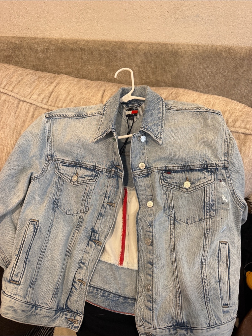 Tommy Hilfiger Light Blue Washed Denim Jacket with Red Trim